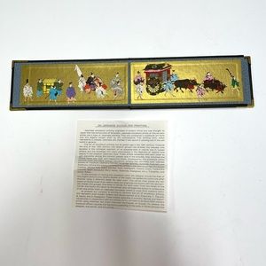 Japanese miniature vintage woodblock printed folding screen